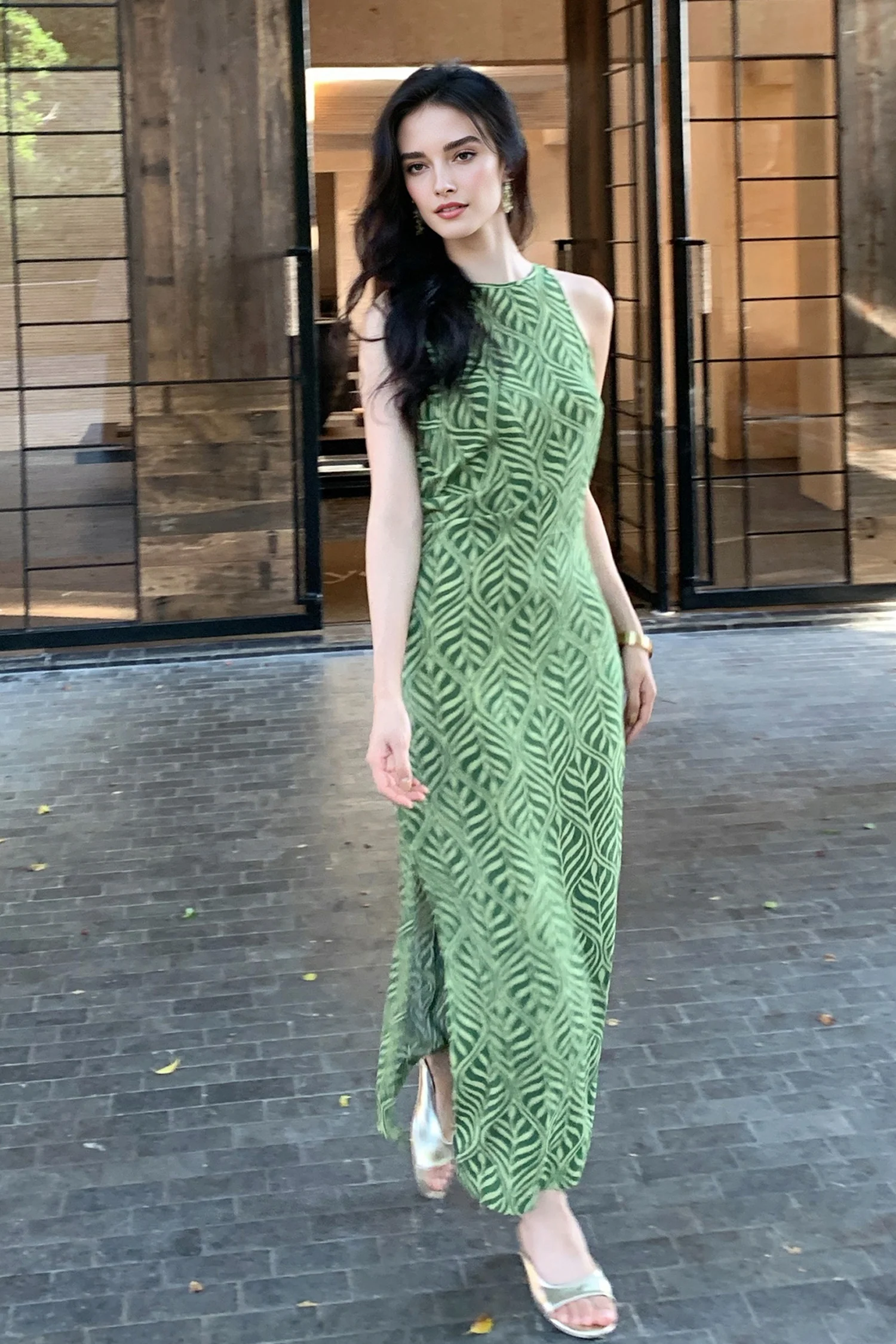 Green Paisley Print Sleeveless Maxi Dress - HBQMJX