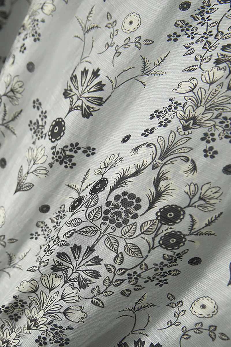 Floral Elbow-Sleeve Midi Dress in Linen-Silk Blend - HBQMJX