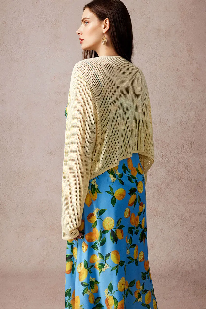 Blue Lemon Print Midi Slip Dress - HBQMJX