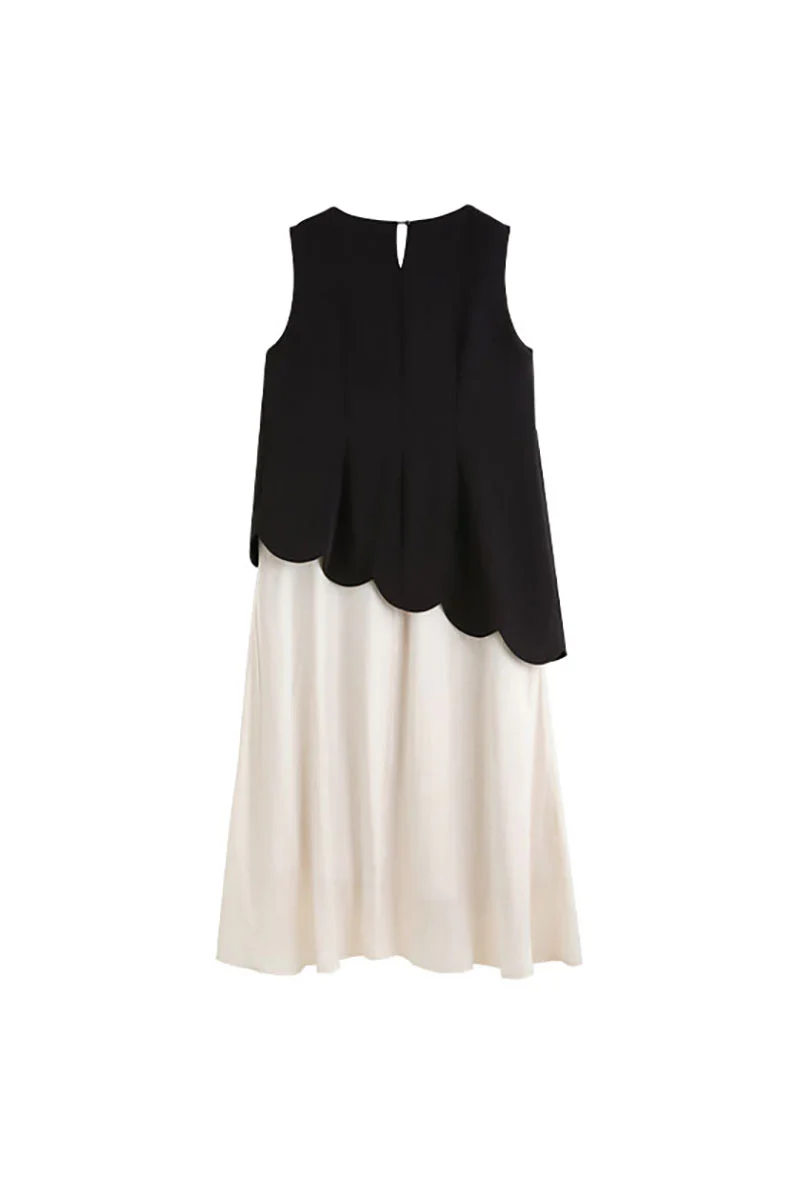 Black & White Sleeveless Mixed Media Midi Dress - HBQMJX