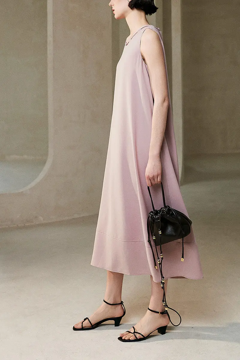 Pink Row-Style Sleeveless Midi Dress - HBQMJX