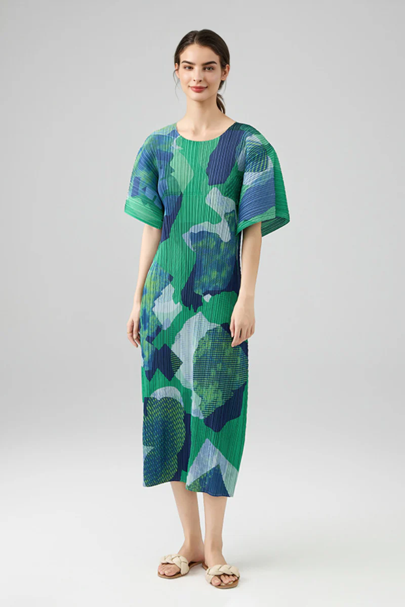 Designer Inspired Pleated Floral Midi Dress - HBQMJX