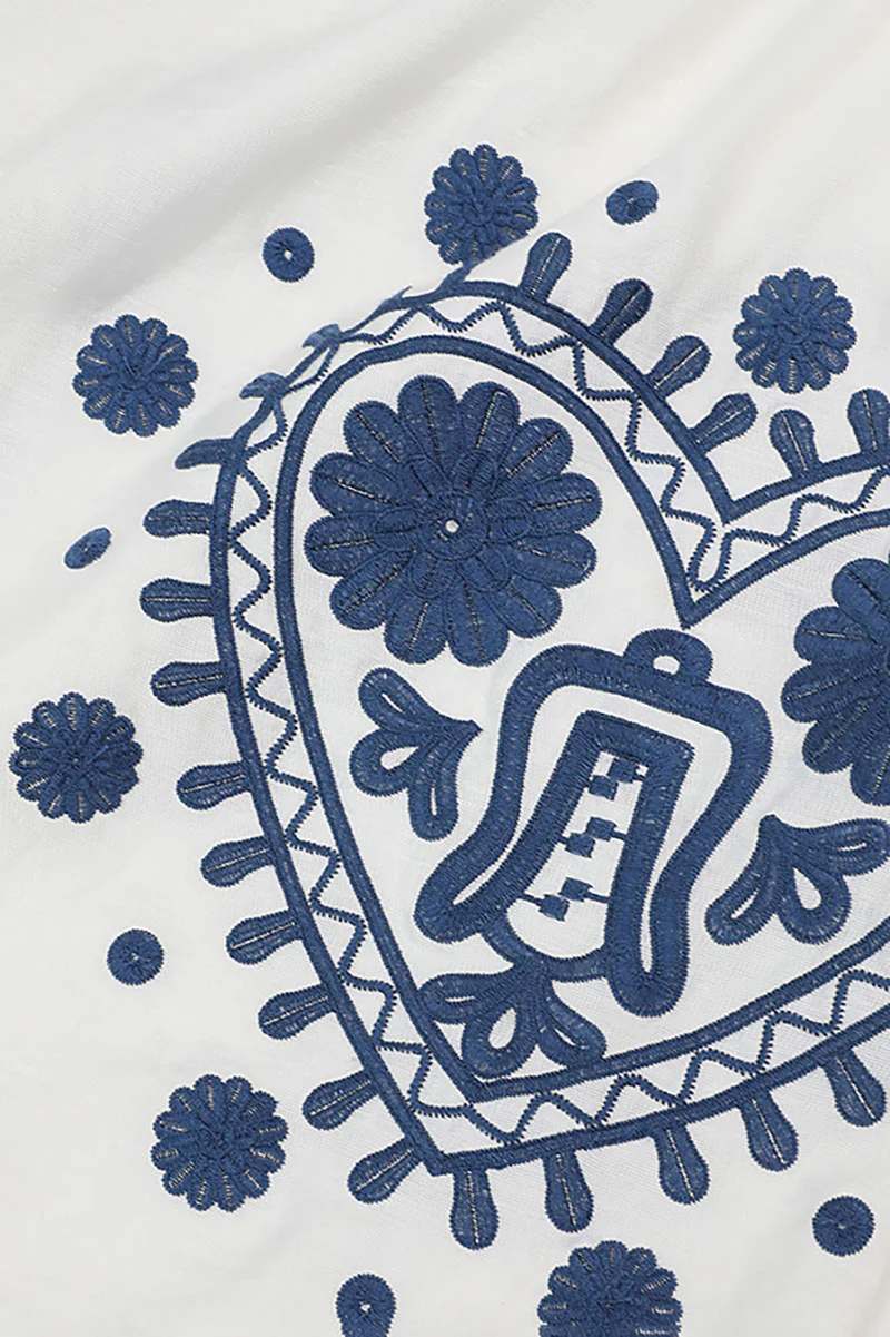 Boho Embroidered Long-Sleeve Split-Neck Maxi Dress - HBQMJX