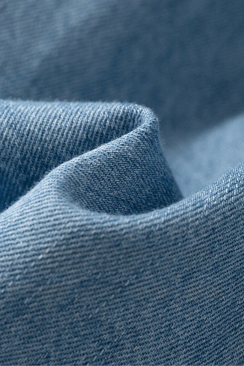 Denim Short-Sleeve Button-Up Belted Midi Shirt Dress with Back Slit - HBQMJX