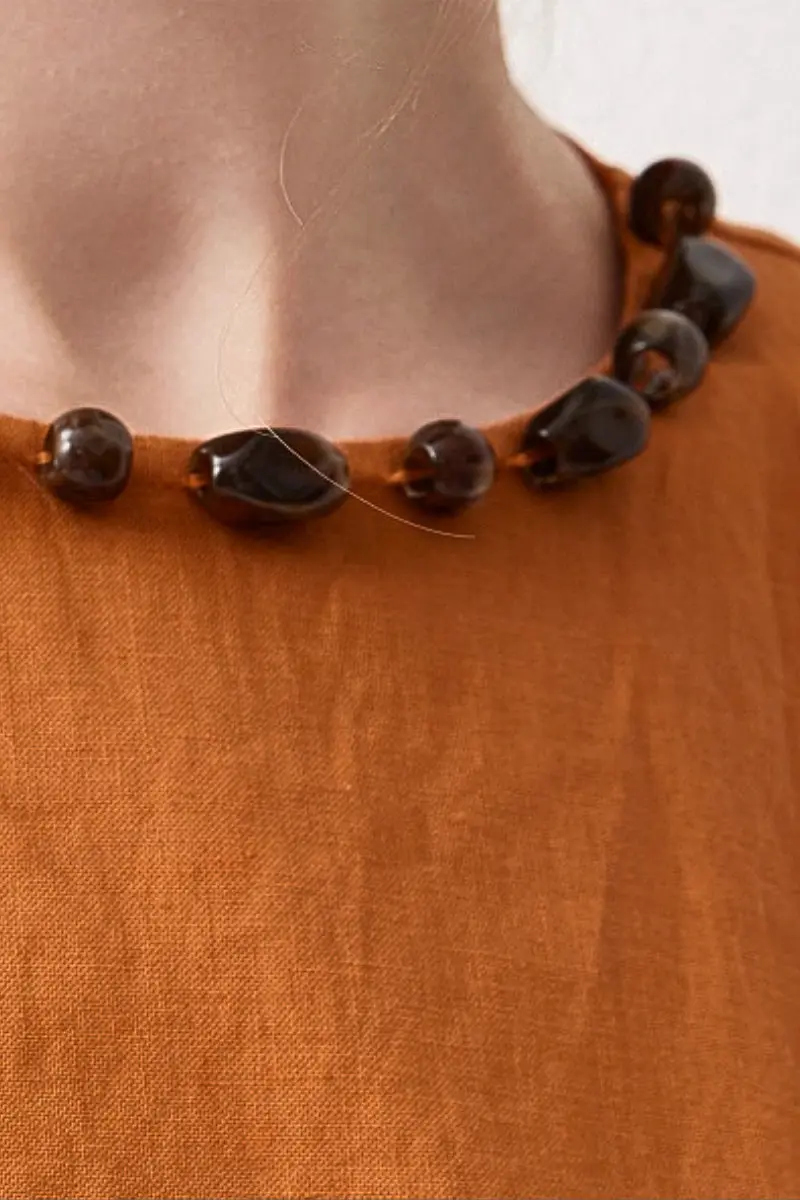 100 Linen Sleeveless Midi Dress With Back Slit - HBQMJX