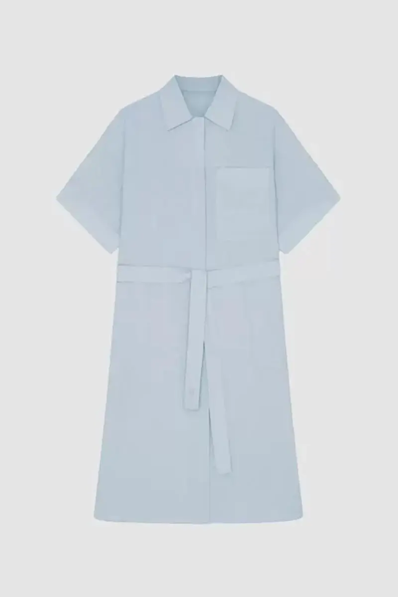 100% Linen Midi Shirt Dress With Belt - HBQMJX