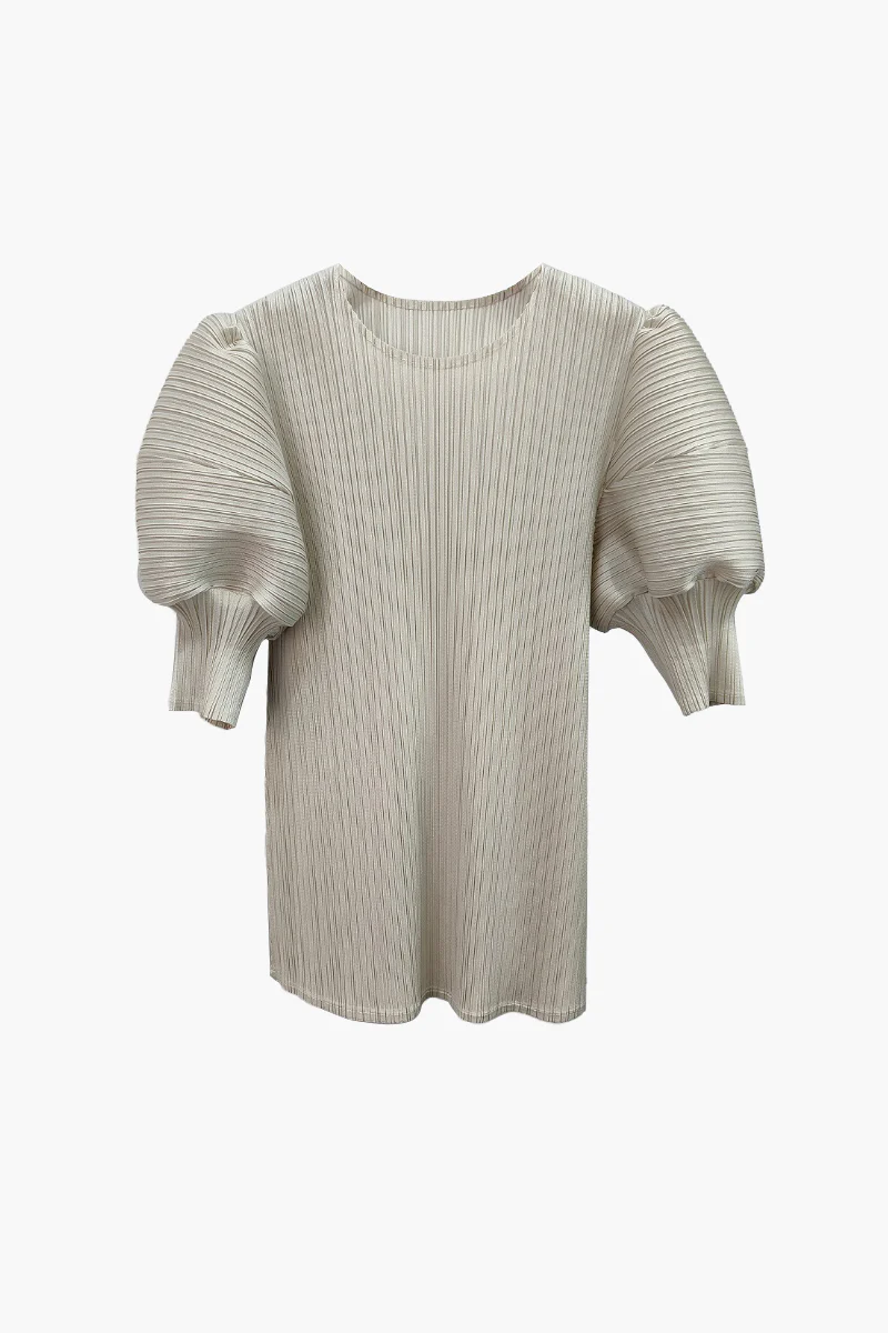 Designer Inspired Pleated Puff-Sleeve Top - HBQMJX