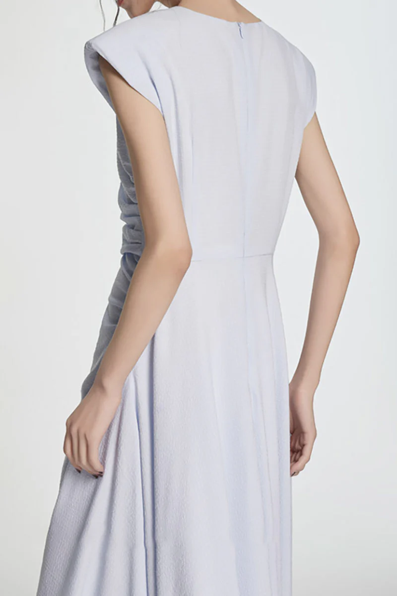 Minimalist Cap-Sleeve Ruched-Waist Bubble Midi Dress - HBQMJX