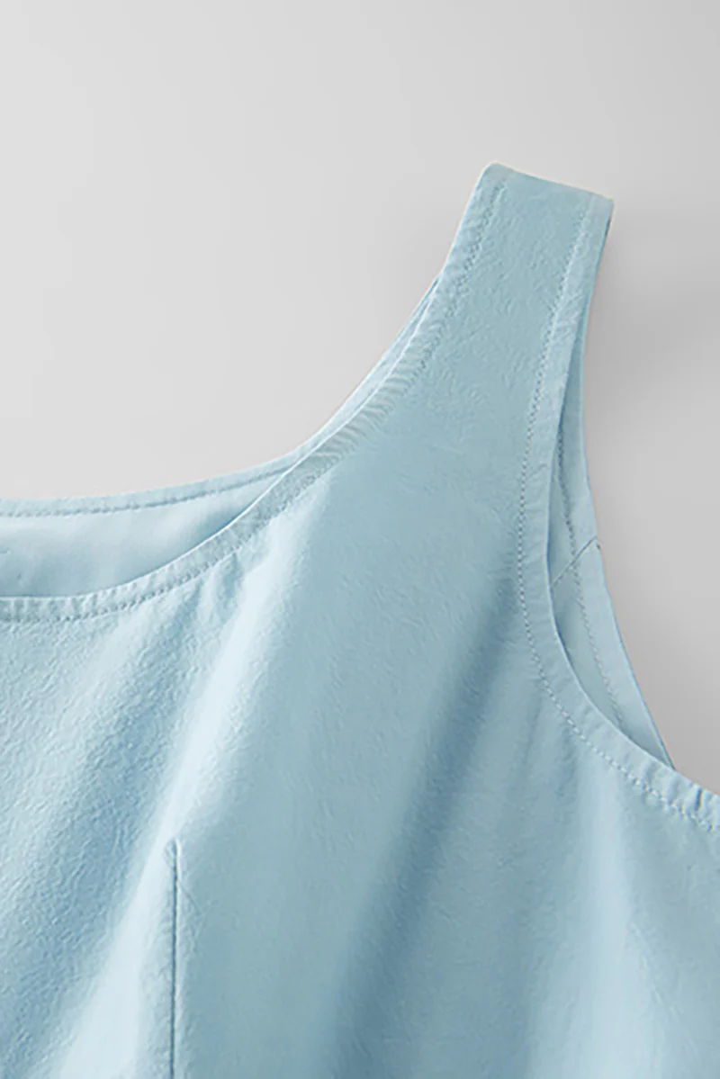 Baby Blue 100 Cotton Sleeveless Scoop-Neck Bubble Mini Dress - HBQMJX