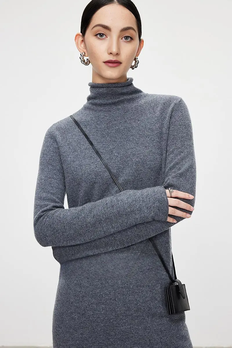 100 Wool Long Sleeve Crewneck Maxi Sweater Dress - HBQMJX