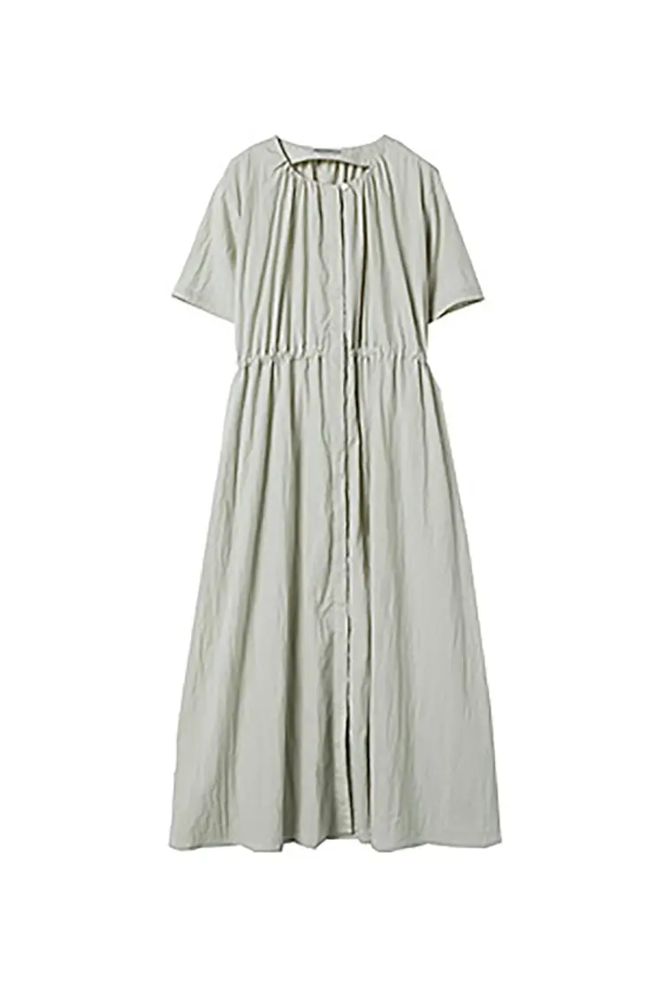 Summer Cinched Waist Midi Dress with Pockets - HBQMJX