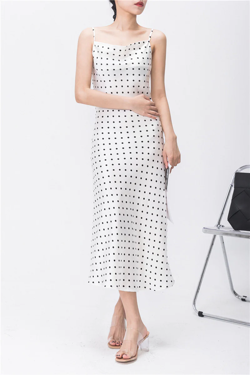 Polka-Dot Cowl-Neck Midi Slip Dress in Triacetate-Blend - HBQMJX