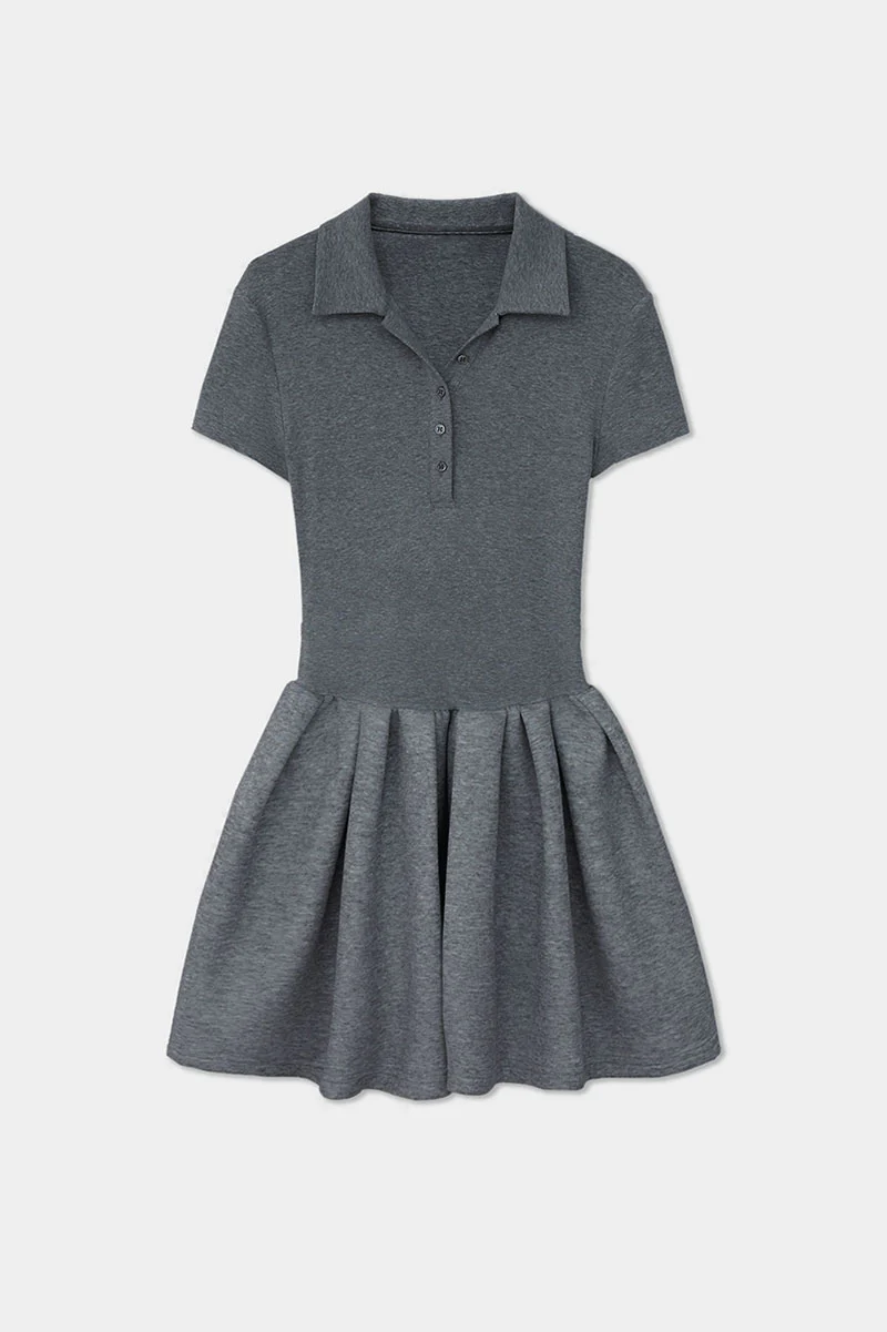 Grey Polo-Neck Short-Sleeve Mini Dress - HBQMJX