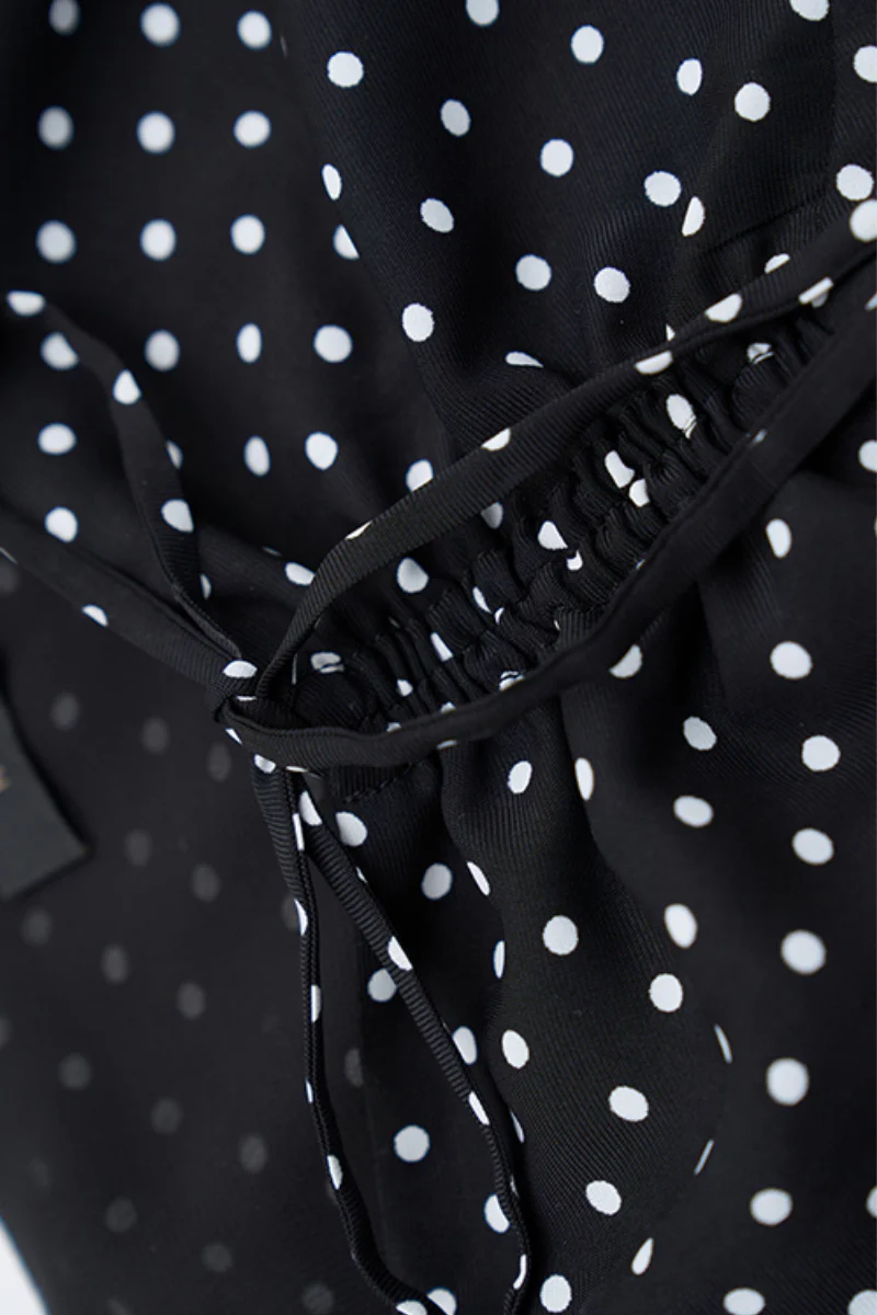 Black Polka-Dot Sweetheart Midi Dress - HBQMJX