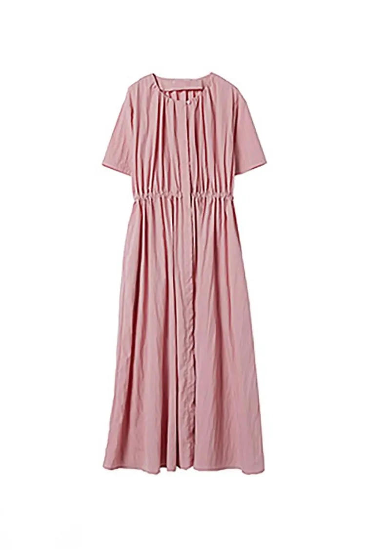 Summer Cinched Waist Midi Dress with Pockets - HBQMJX