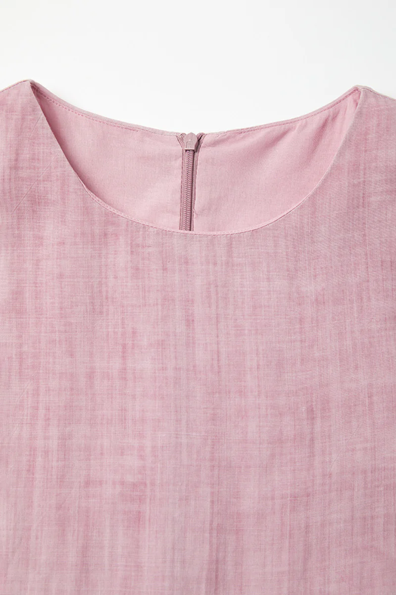 Pink Cotton-Linen Tiered Swing Beach Tank Midi Dress - HBQMJX