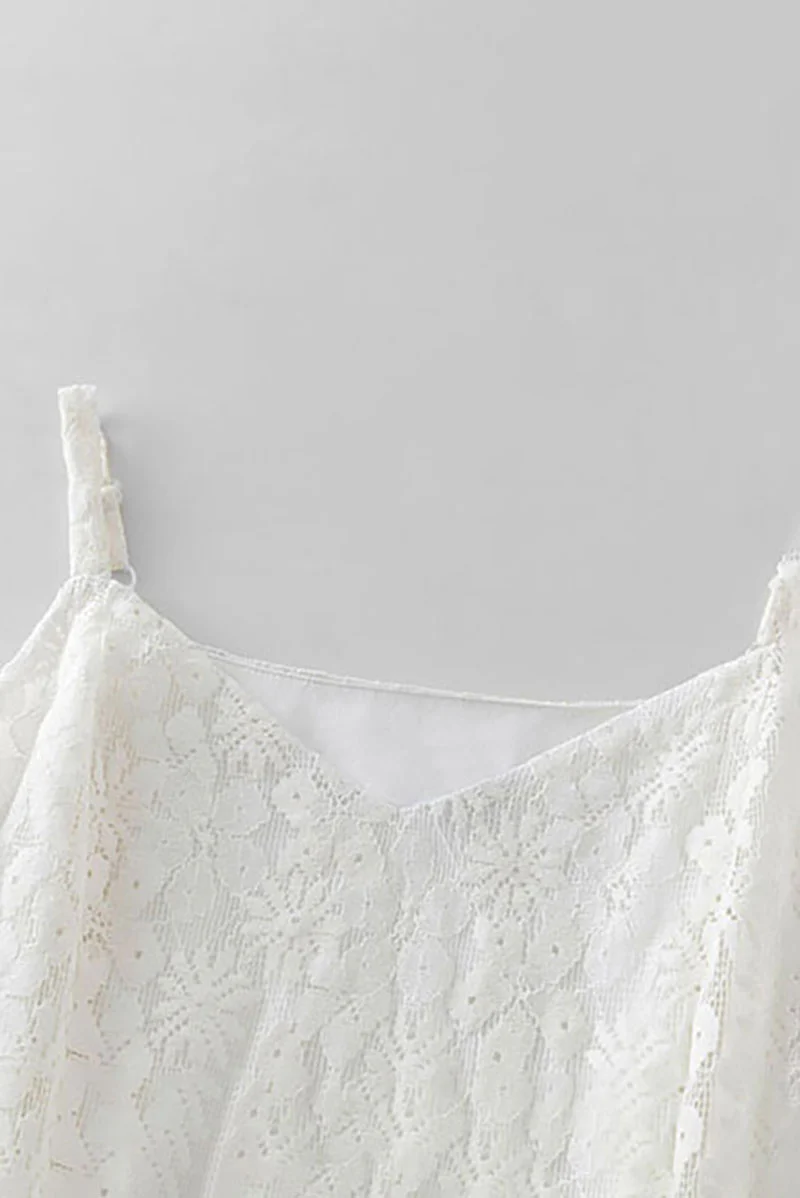 White Lace Tiered Sleeveless V-Neck Midi Dress - HBQMJX