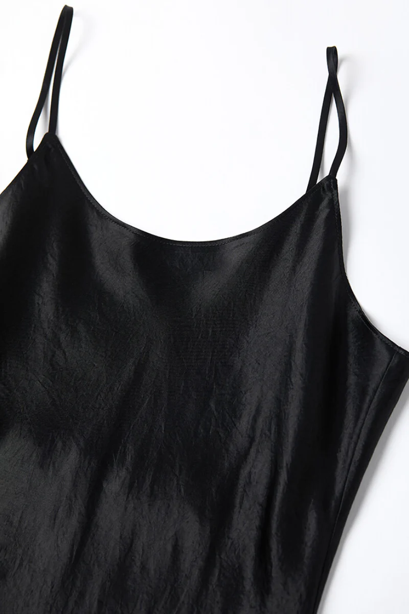 Black Bias Cut Satin Slip Midi Dress - HBQMJX