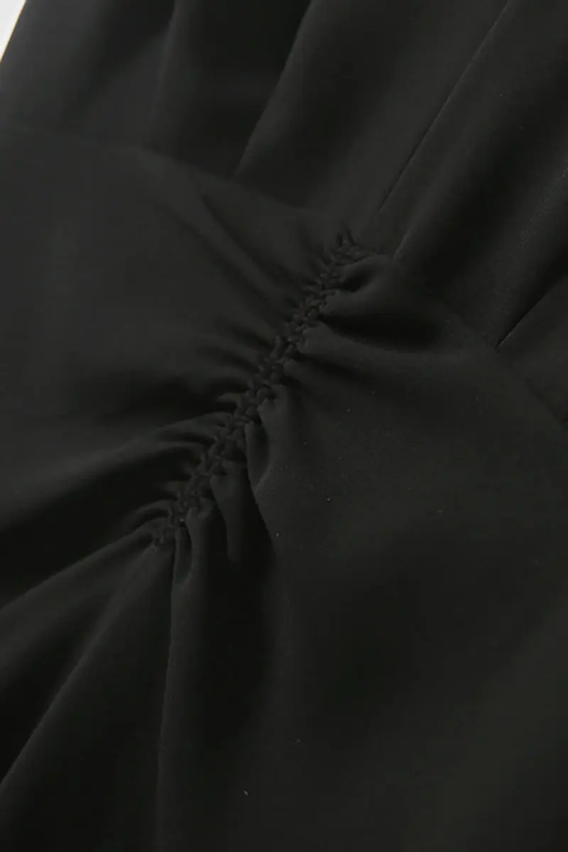 Black Triacetate V-Neck Gathered Waist Midi Dress - HBQMJX