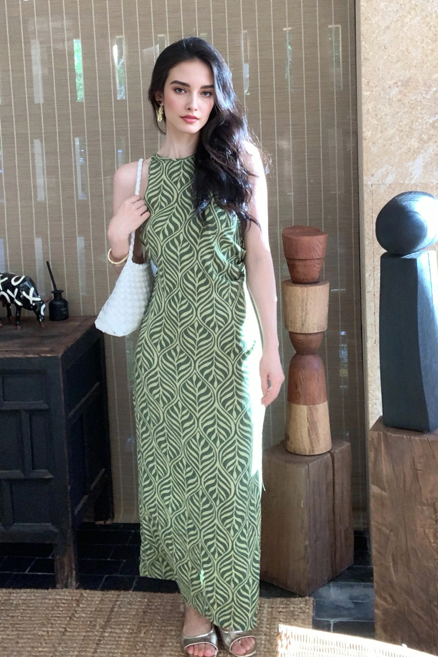 Green Paisley Print Sleeveless Maxi Dress - HBQMJX