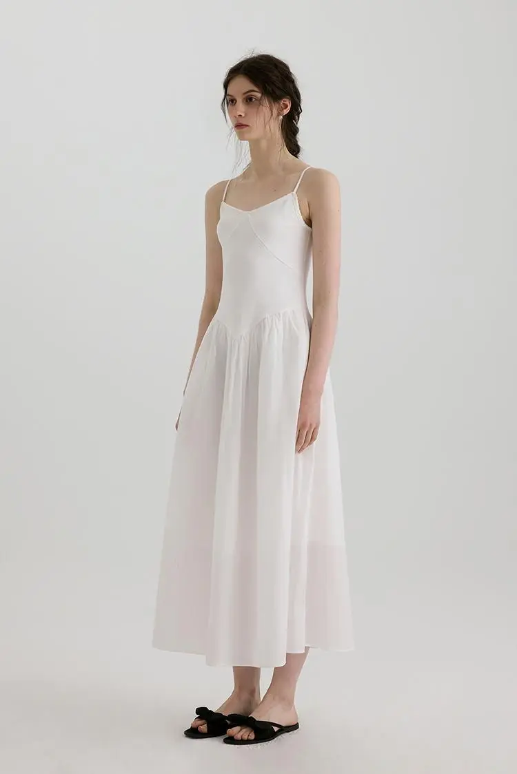 Fit and Flare Cotton Midi Dress with Side Pockets - HBQMJX