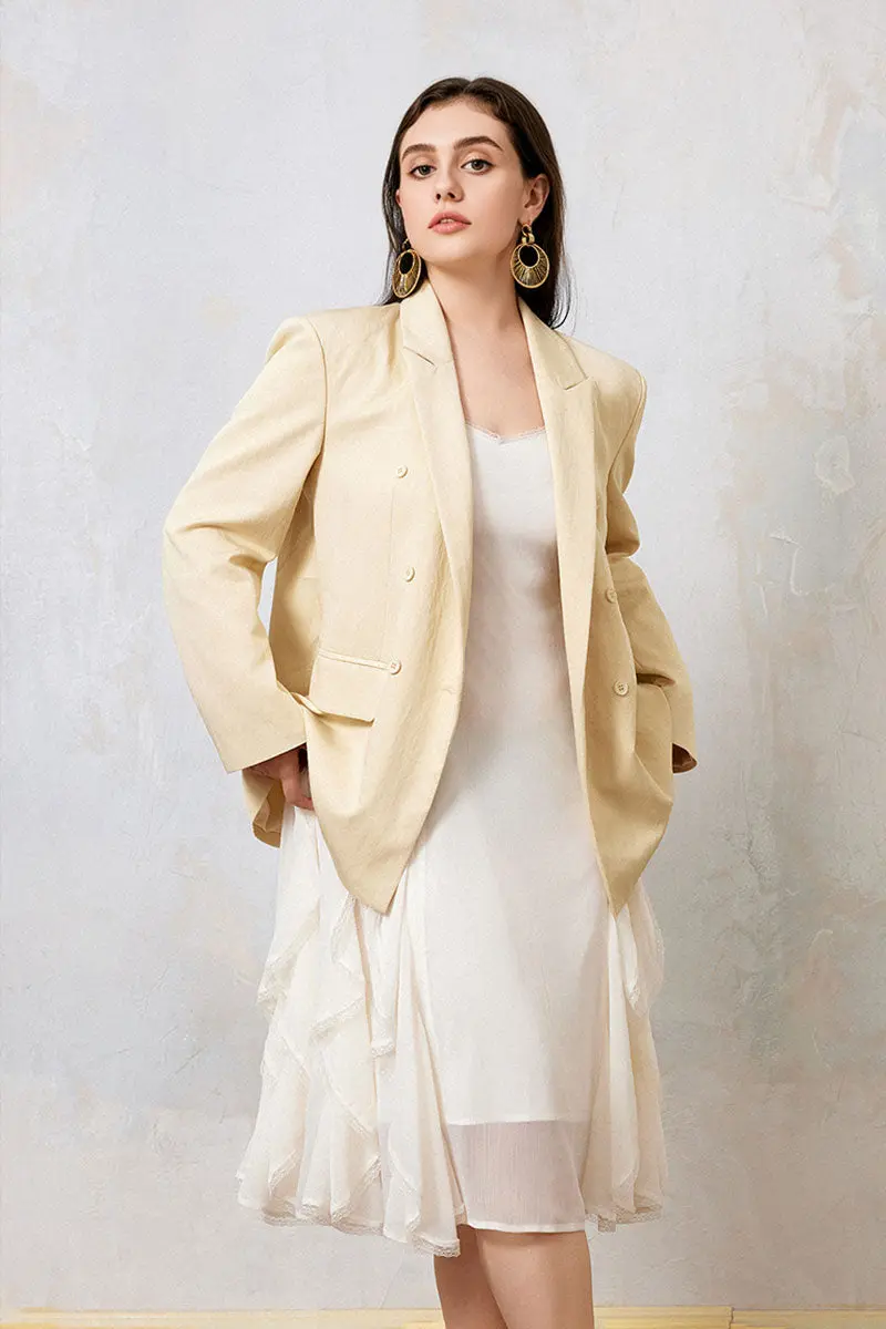 White Chiffon Spaghetti-Strap Ruffled Midi Dress with Lace Trim - HBQMJX