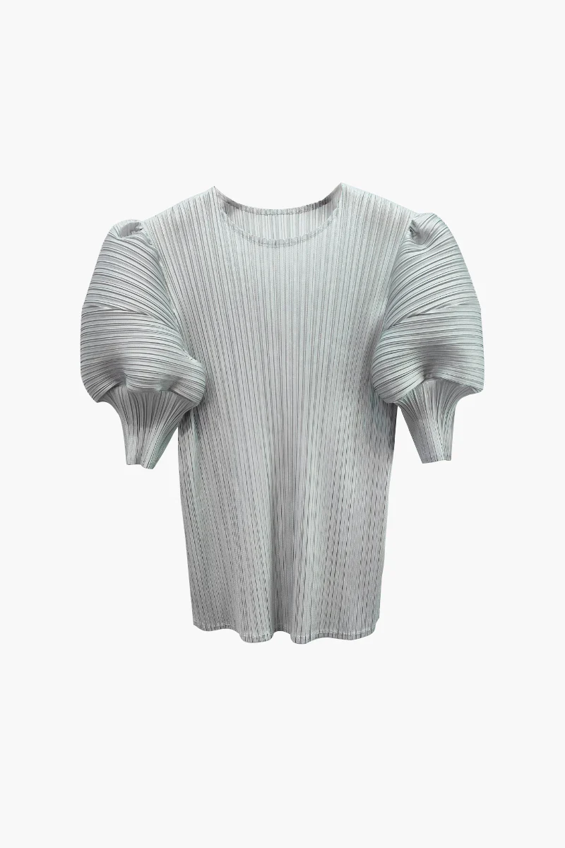 Designer Inspired Pleated Puff-Sleeve Top - HBQMJX