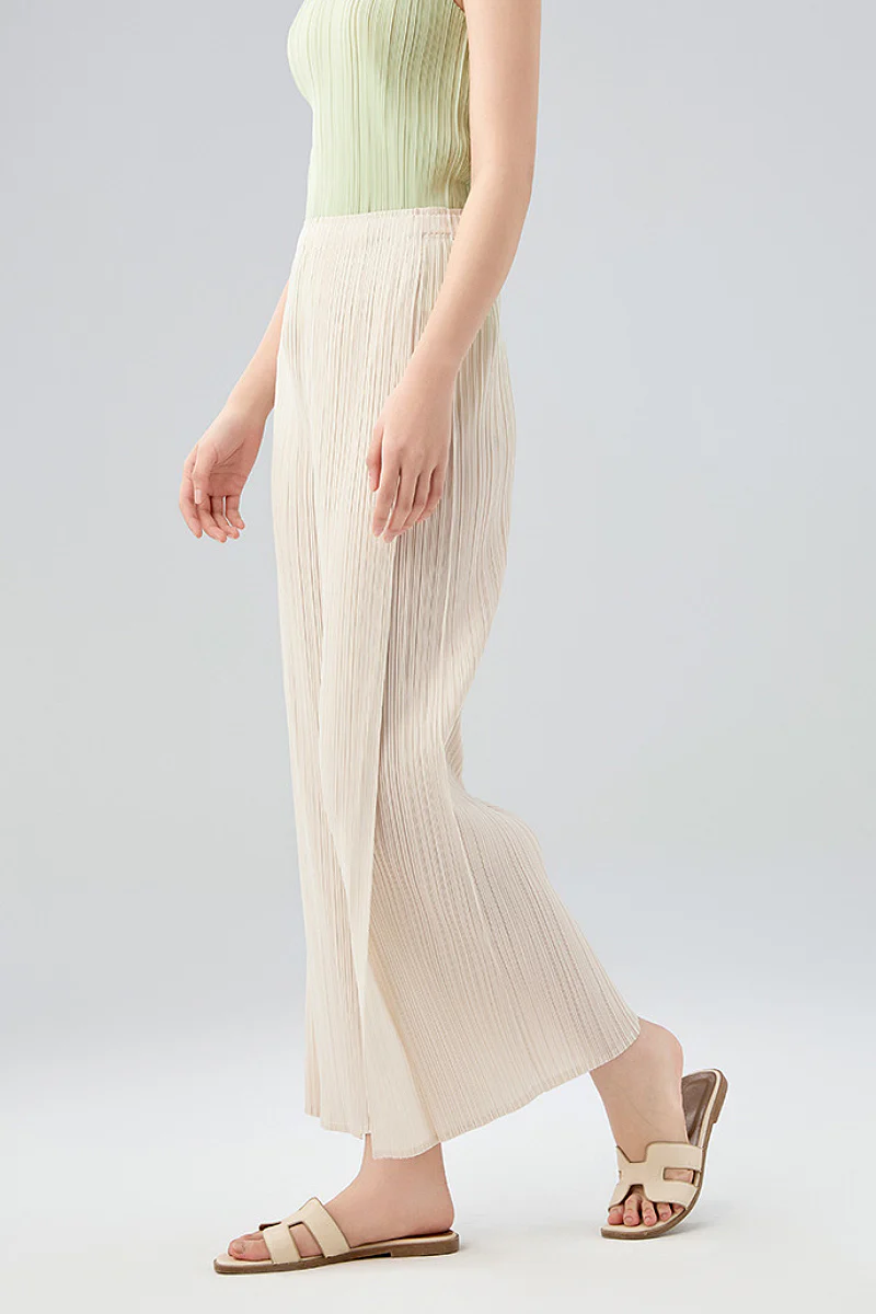 Designer Inspired Pleated Wide-Leg Cropped Pants - HBQMJX