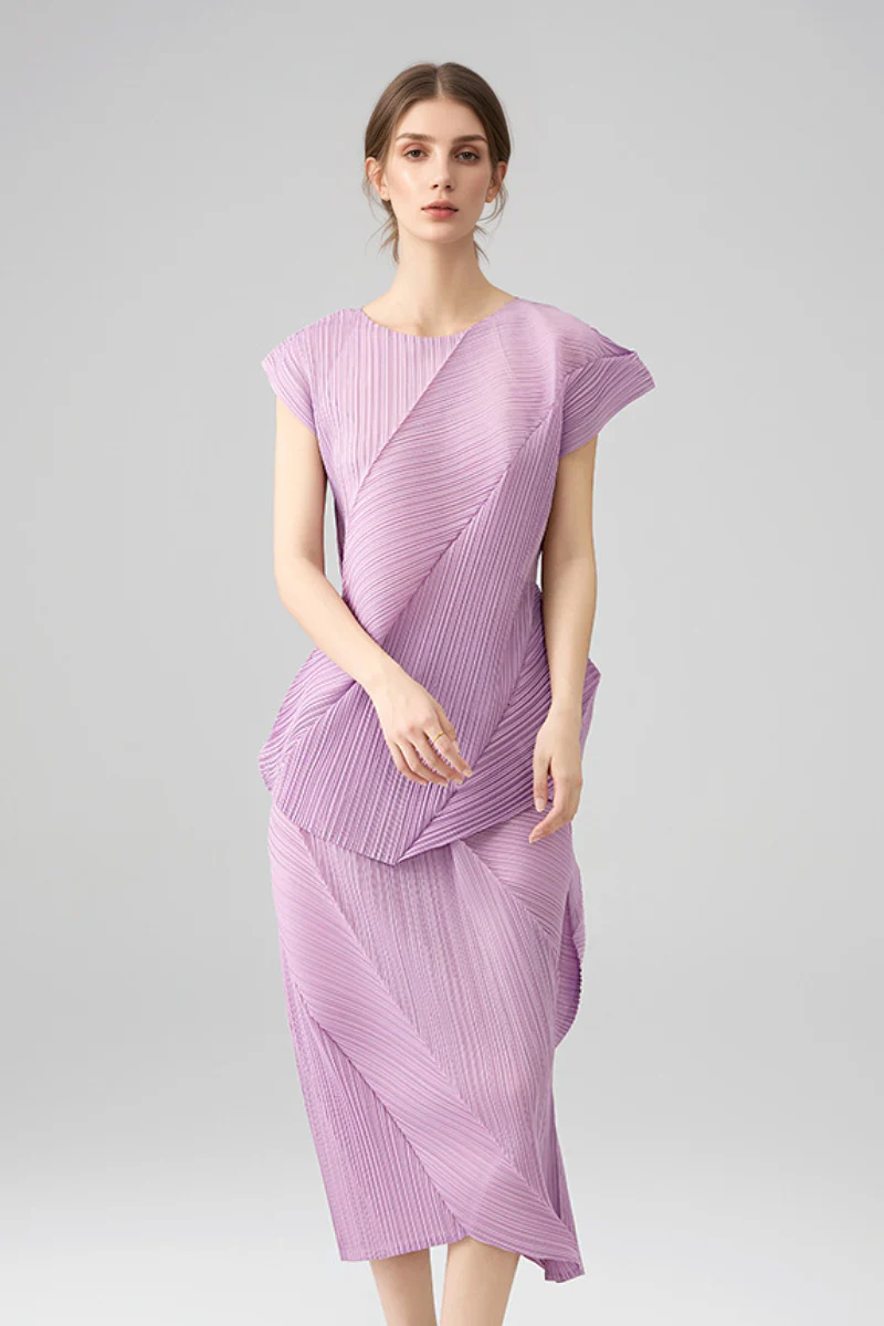 Designer Inspired Pleated Cap-Sleeve Top - HBQMJX