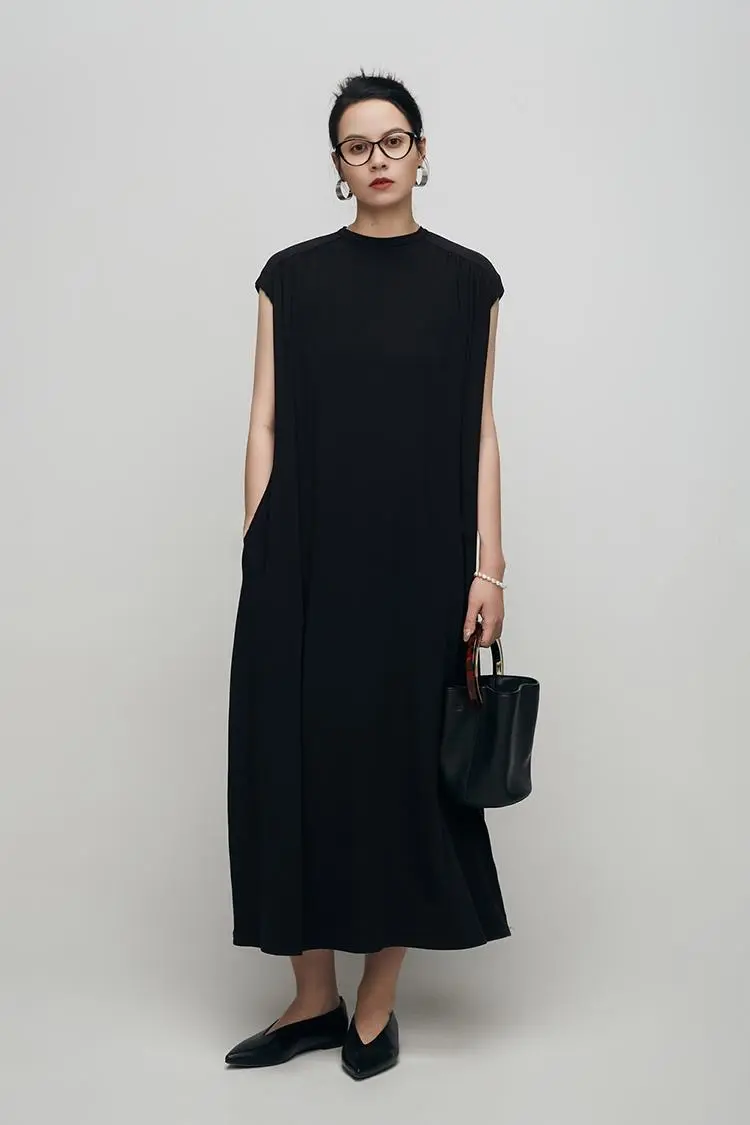 Oversized Padded Shoulder Acetate Sleeveless Shirt Dress - HBQMJX