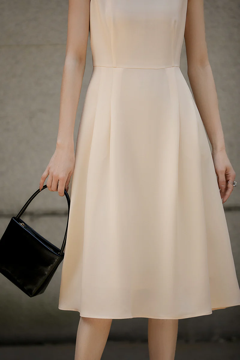 Elegant Acetate Sleeveless Fit & Flare Midi Dress - HBQMJX