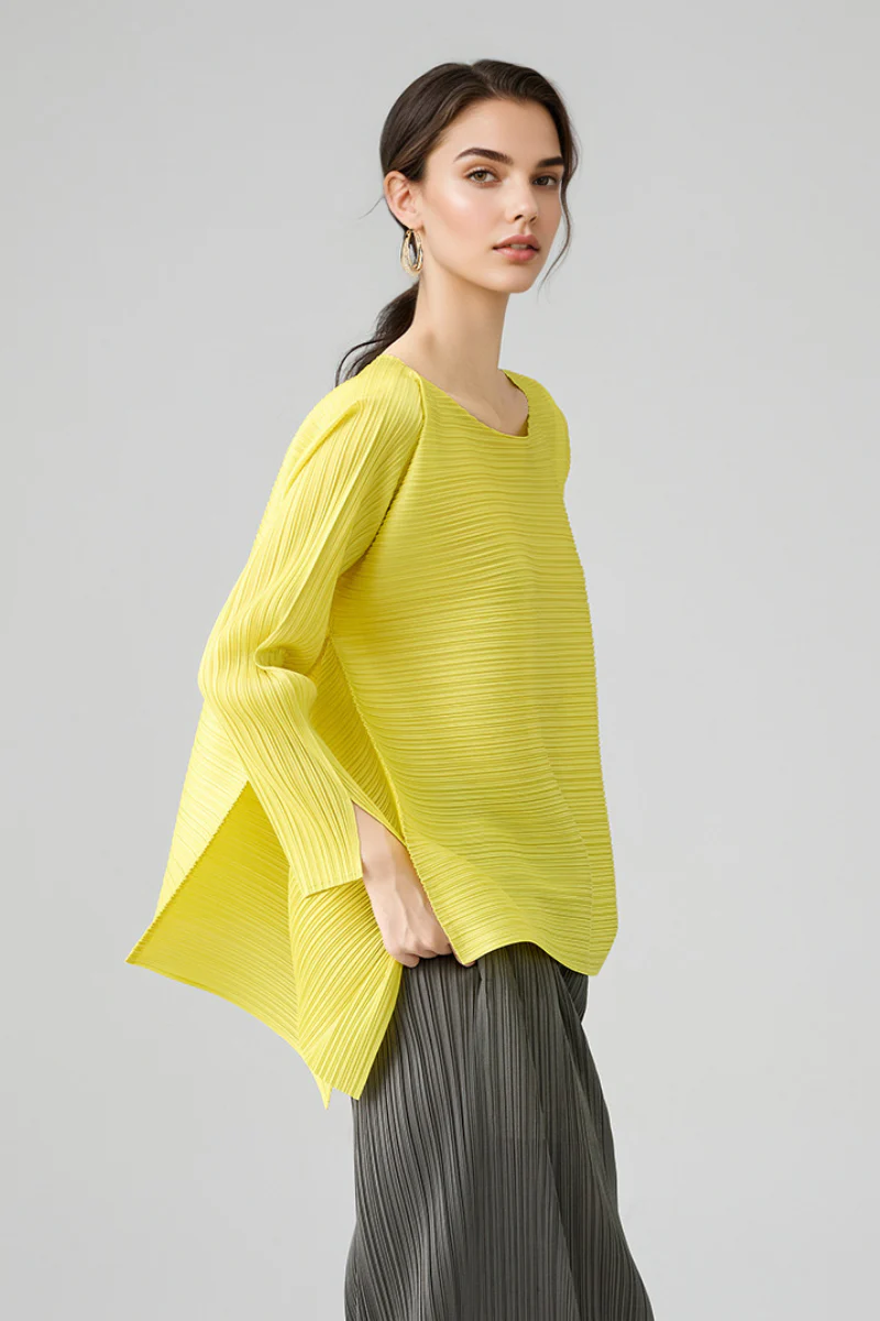 Designer Inspired Pleated Asymmetrical Top - HBQMJX