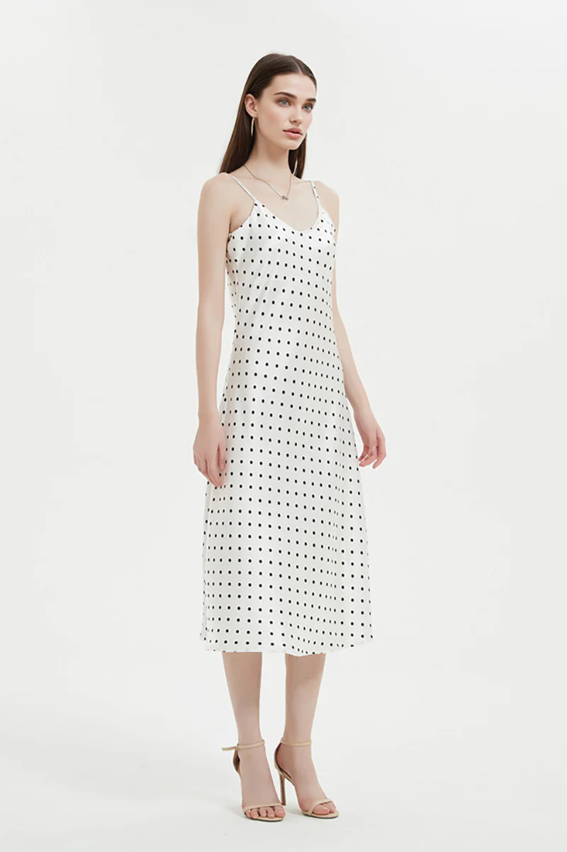 Polka-Dot V-Neck Midi Slip Dress in Triacetate-Blend - HBQMJX