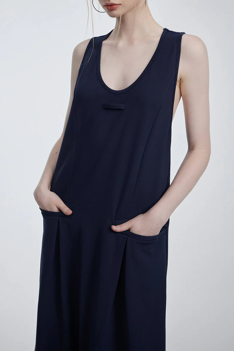 Casual Sleeveless Maxi Tank Dress with Back Twist - HBQMJX