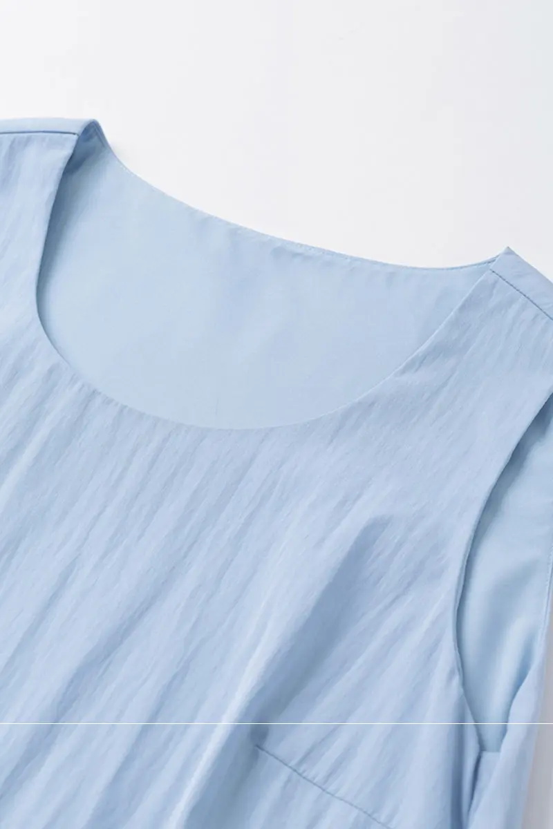 Blue Flowy Asymmetrical Sleeveless Trapeze Midi Dress - HBQMJX