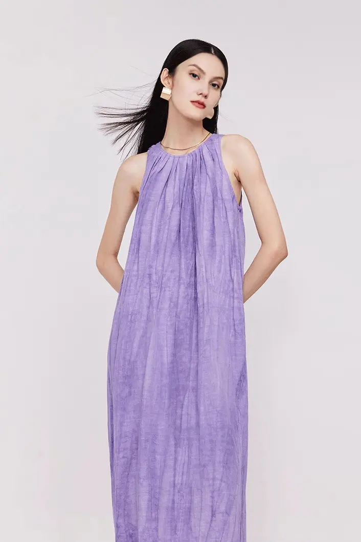 Tie Dye Sleeveless Linen Midi Dress - HBQMJX