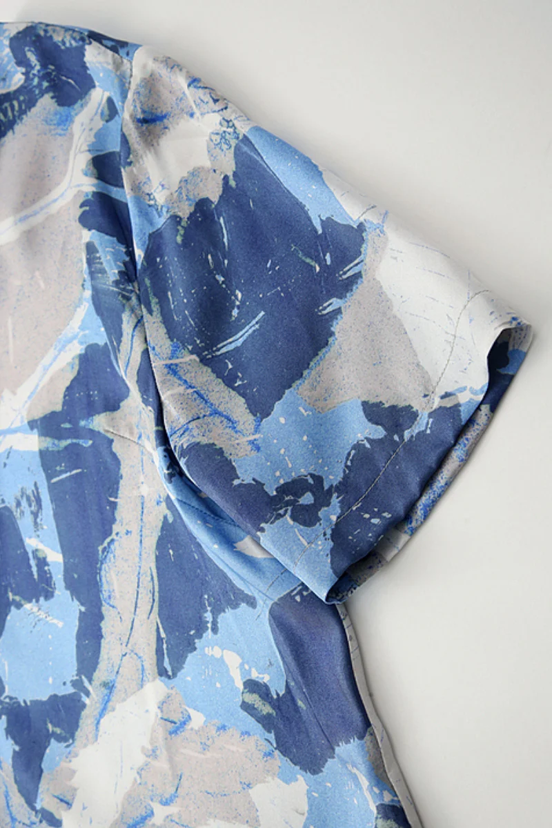 100% Silk Floral Midi Shift Dress with Pockets in Blue - HBQMJX