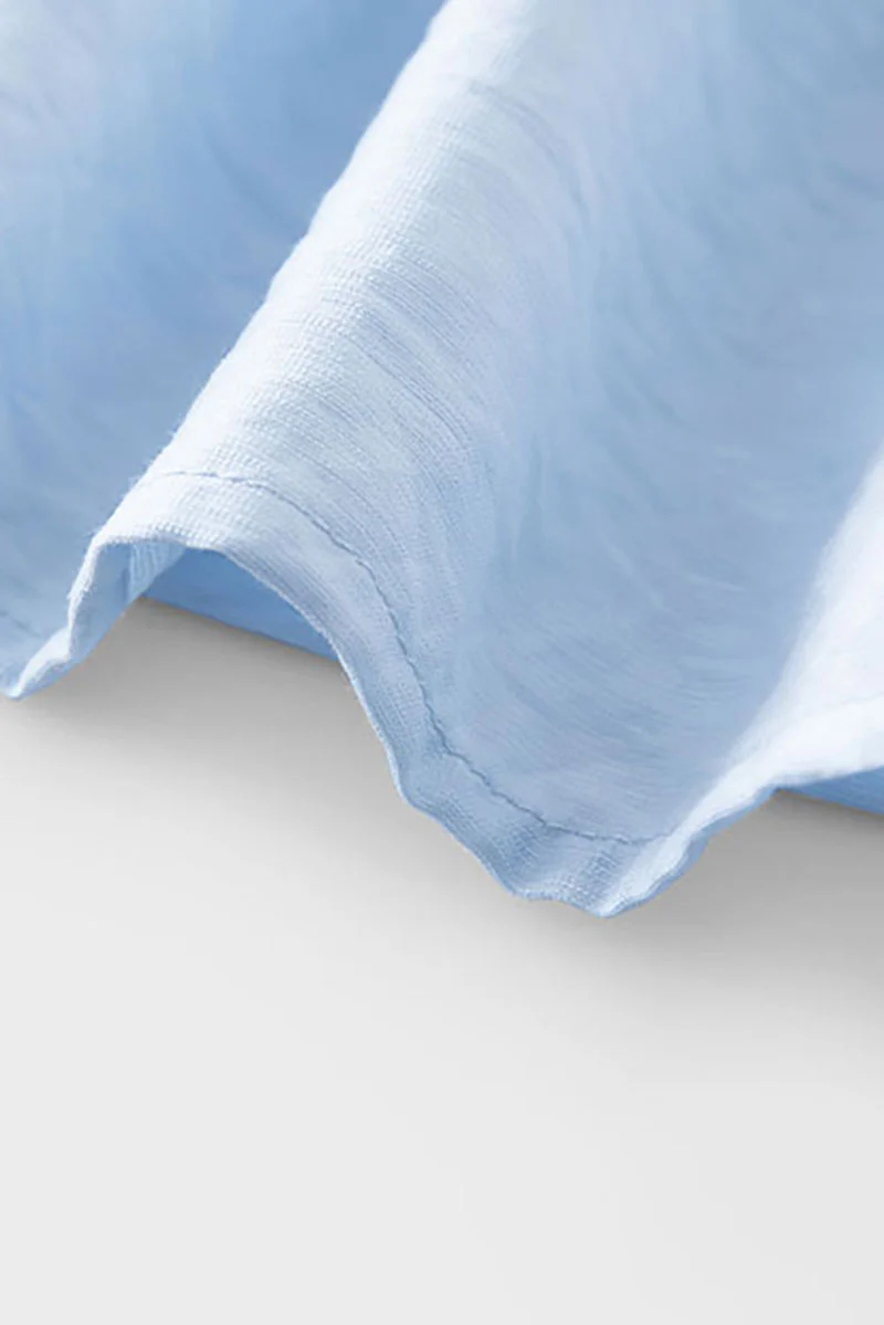 Baby Blue Long Sleeve Midi Shirt Dress - JIEEQQ