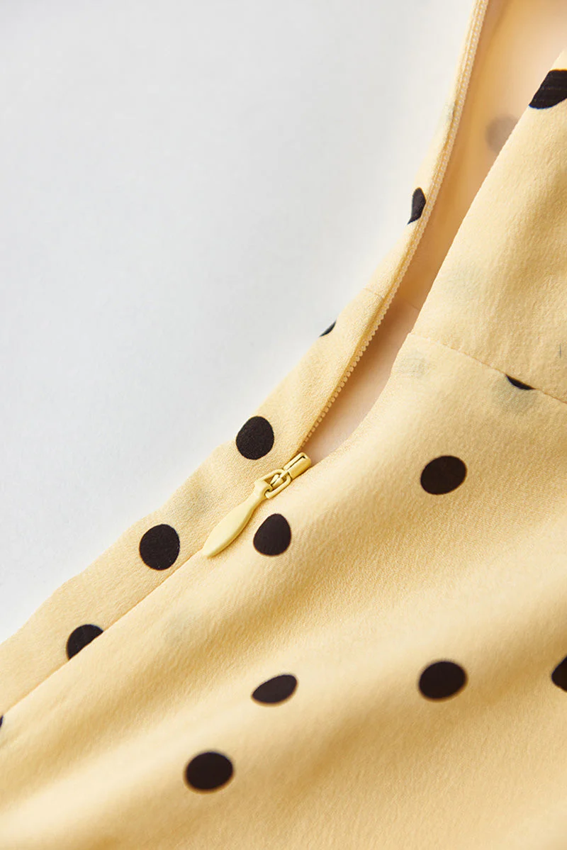 Yellow 100 Heavy Silk Crepe Polka Dot Midi Dress - HBQMJX
