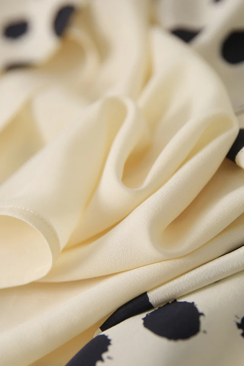 100% Silk Polka Dot Crepe A-Line Midi Dress - HBQMJX