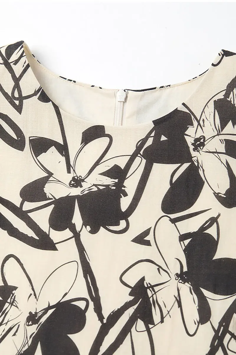 Vintage Floral Sleeveless Midi Shift Dress in Ramie - JIEEQQ