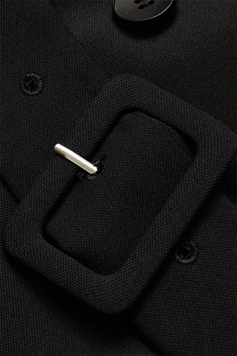 Black Double-Breasted Belted Blazer Mini Dress with Elbow Sleeve - HBQMJX