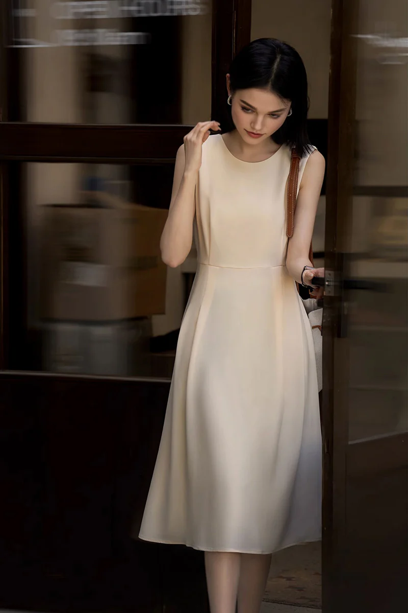 Elegant Acetate Sleeveless Fit & Flare Midi Dress - HBQMJX