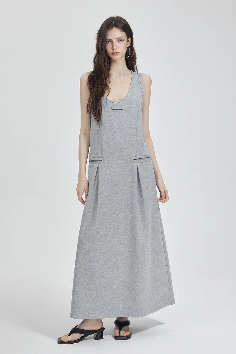 Casual Sleeveless Maxi Tank Dress with Back Twist - HBQMJX