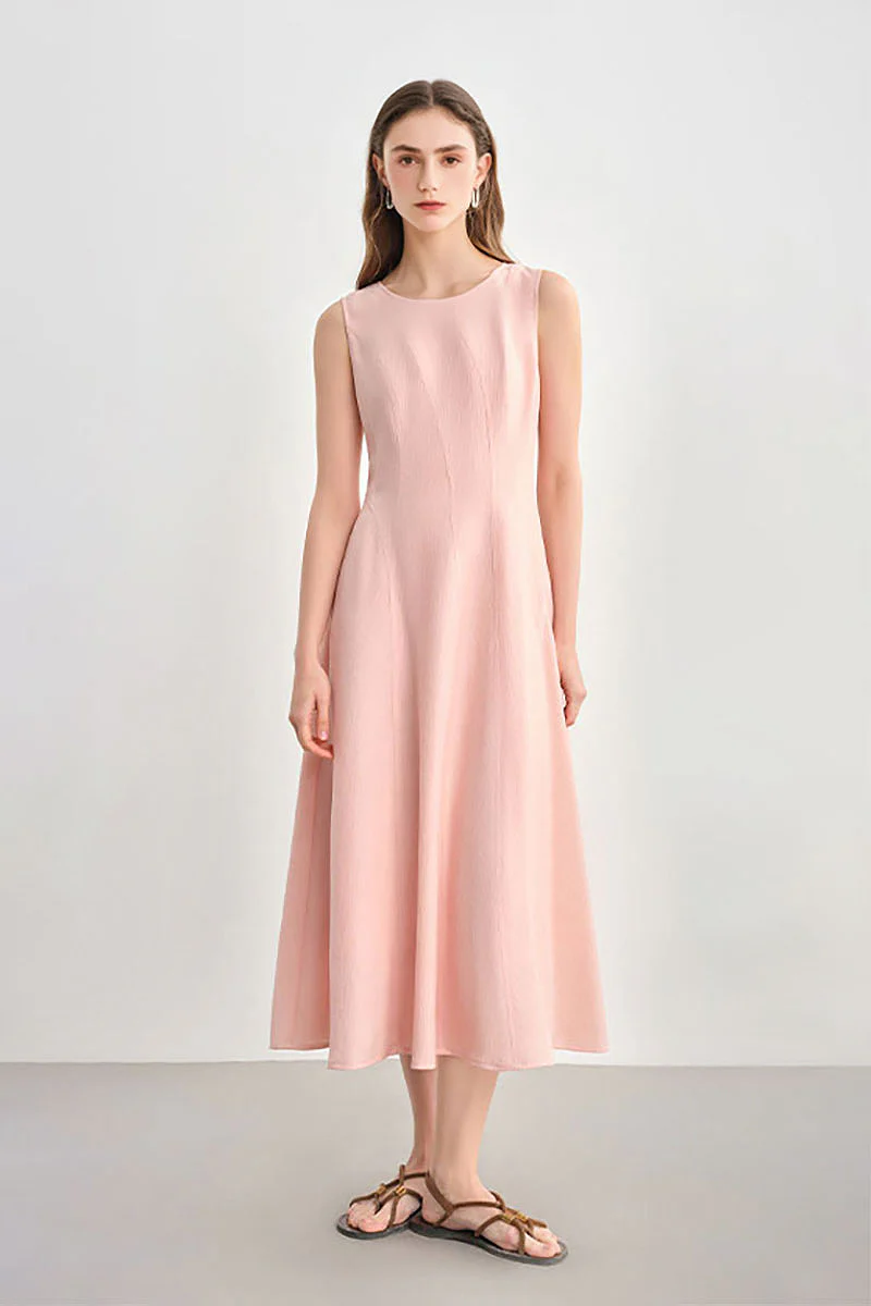Pink Sleeveless A-Line Midi Dress - HBQMJX