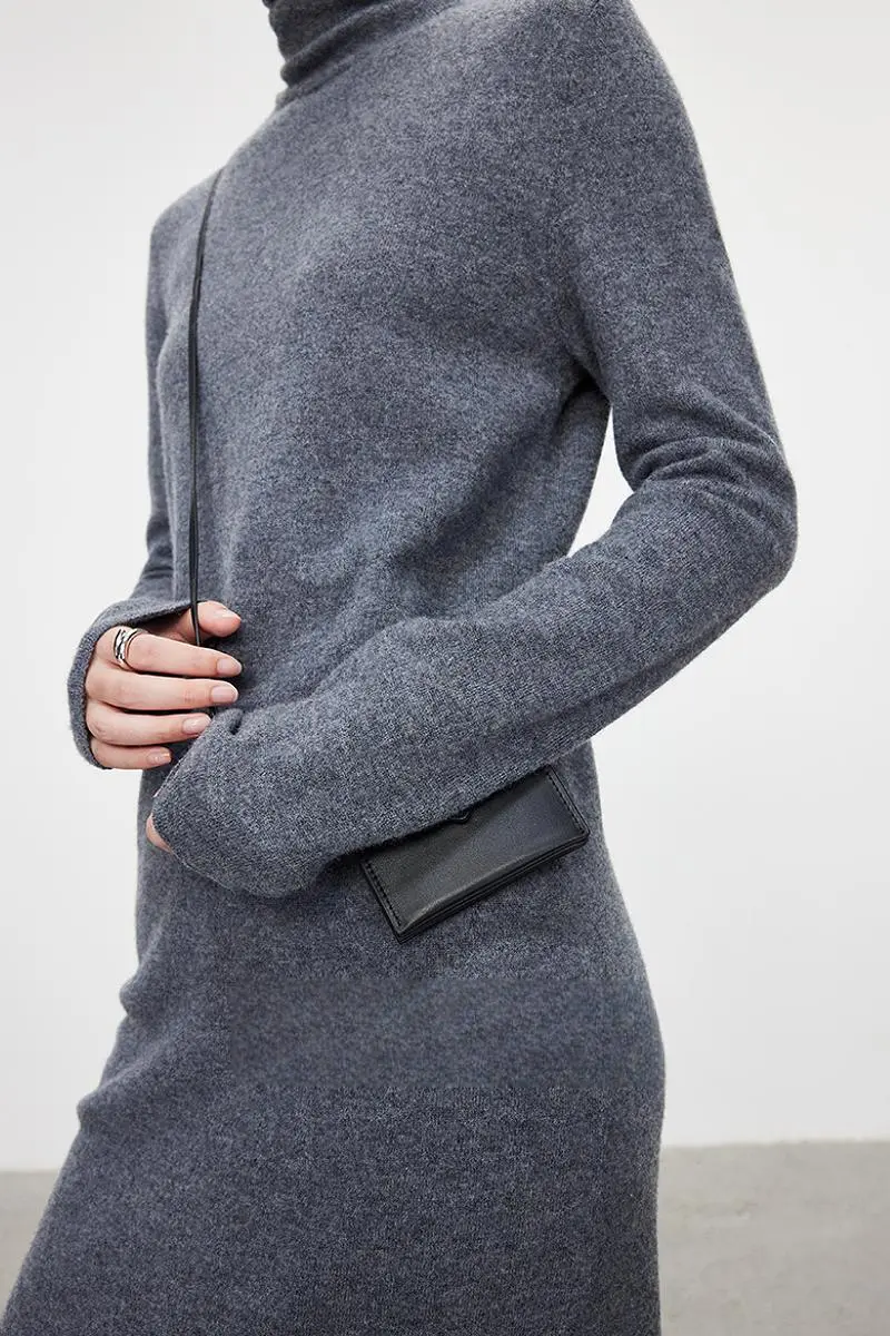 100 Wool Long Sleeve Crewneck Maxi Sweater Dress - HBQMJX