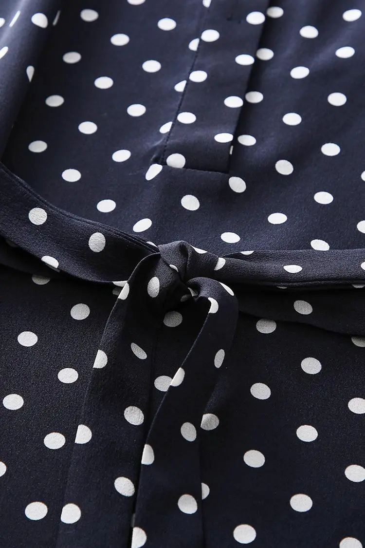 Women's Heavyweight Mulberry Silk Polka Dot Printed Silk Long Dress - HBQMJX