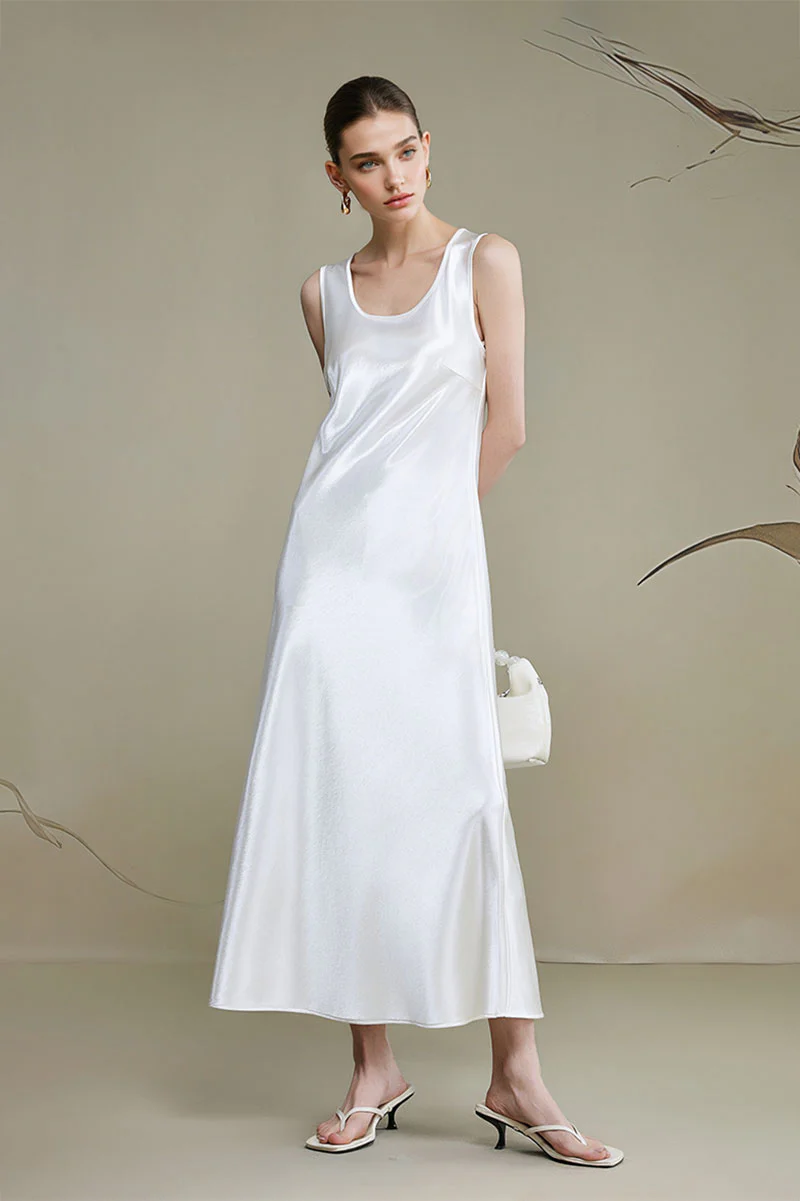 Satin Sleeveless Scoop-Neck Tank Midi Dress - HBQMJX