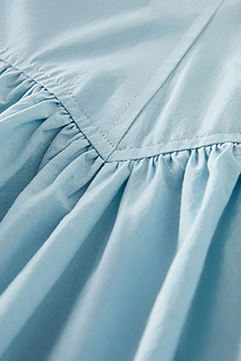 Baby Blue 100 Cotton Sleeveless Scoop-Neck Bubble Mini Dress - HBQMJX