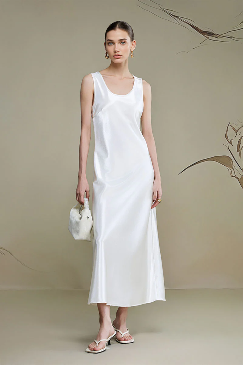 Satin Sleeveless Scoop-Neck Tank Midi Dress - HBQMJX